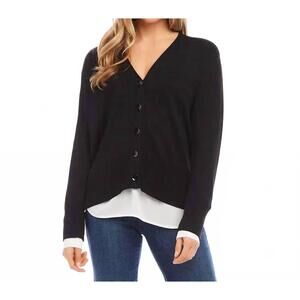 NEW KAREN KANE linett layered sweater cardigan in black and white